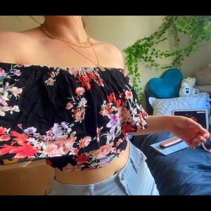 Xhilaration floral top blouse ruched off shoulder